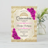 Invitation Quinceanera - Gold Stripes rose (Debout devant)