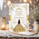 Invitation Quinceanera Gold & White Floral Couronne d'anniver<br><div class="desc">Quinceanera Gold & White Floral Birthday Crown Invitation Mis Quince Anos,  15e anniversaire, </div>