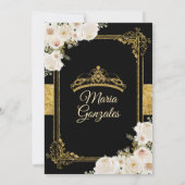 Invitation Quinceanera Gold & White Floral Couronne d'anniver (Dos)