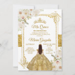 Invitation Quinceanera Gold & White Floral Couronne d'anniver<br><div class="desc">Quinceanera Gold & White Floral Birthday Crown Invitation Mis Quince Anos,  15e anniversaire, </div>