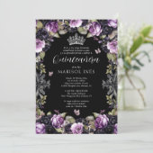 Invitation Quinceañera Gótica Morada y Negra con Flores Moody (Debout devant)