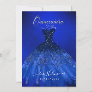 Invitation Quinceañera, Gown étincelante, bleu électrique