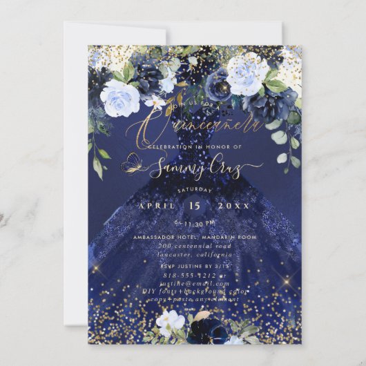 Invitation Quinceanera H2 Marine Blue Robe Parties scintillan (Dos)
