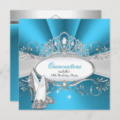 Invitation QUINCEANERA Haut talons Diamant Bleu Tiara (Devant / Derrière)