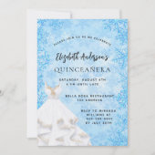 Invitation Quinceanera hiver bleu robe blanche luxe (Devant)