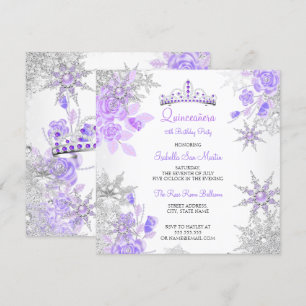 Invitation Quinceañera Hiver Pourpre Merveilleux Flocon de Ne