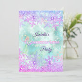 Invitation Quinceanera hiver Turquoise bleu pourpre rose (Debout devant)