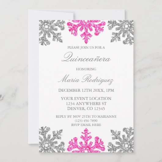 Invitation Quinceanera hivernale Silver rose (Devant)