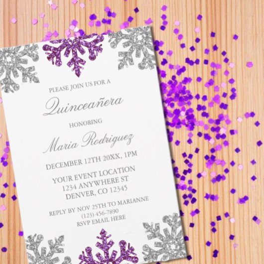 Invitation Quinceanera hivernale Silver violet