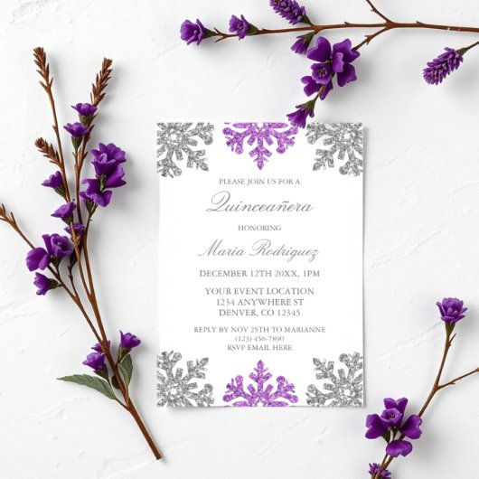 Invitation Quinceanera hivernale Silver violet