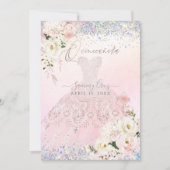 Invitation Quinceanera Holographique Dream Robe rose (Devant)