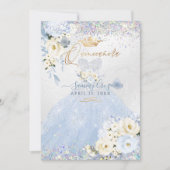 Invitation Quinceanera Holographique Dusty bleu robe d'argent (Devant)