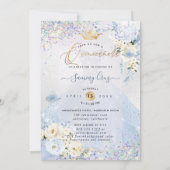 Invitation Quinceanera Holographique Dusty bleu robe d'argent (Dos)