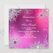 Invitation Quinceanera Hot Pink Pearl Silver Hiver Flocon de (Dos)