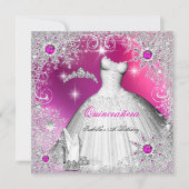 Invitation Quinceanera Hot Pink Pearl Silver Hiver Flocon de (Devant)