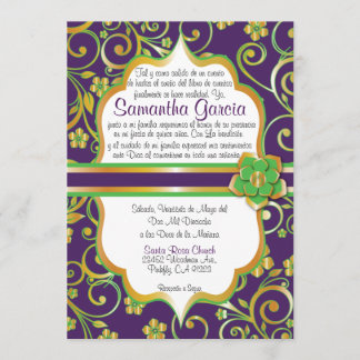 Invitation Quinceañera Invi espagnol sombre, vert et doré