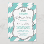 Invitation Quinceañera Invitation, Aqua, Argent, Couronne (Devant / Derrière)