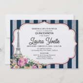 Invitation Quinceañera Invitation, Thème Paris, Tour Eiffel (Devant)