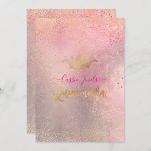 Invitation Quinceanera Iridescente Confetti+Princesse Crown