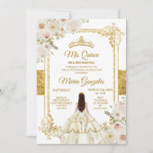 Invitation Quinceanera Ivory White Or Floral Anniversaire Cou (Devant)