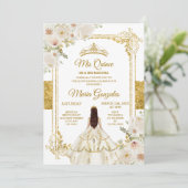Invitation Quinceanera Ivory White Or Floral Anniversaire Cou (Debout devant)