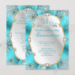 Invitation Quinceañera Jardin d'Hiver Turquoise Or Argenté