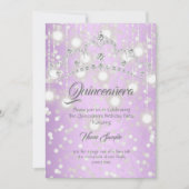 Invitation Quinceanera Joli Violet Argent Diamant Tiara (Devant)