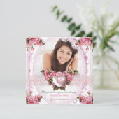 Invitation Quinceanera Jolie rose rose Rose Anniversaire 2 (Debout devant)
