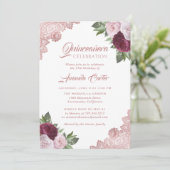 Invitation Quinceañera, la florale de l'or Rose 15e anniversa (Debout devant)