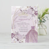 Invitation Quinceañera lavande violet élégant chic Tiara (Debout devant)