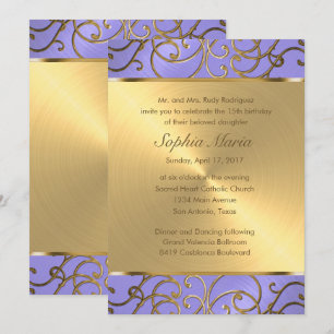 Invitation Quinceanera Lavande violet et Filigree or