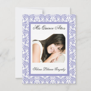 Invitation Quinceanera Lavender Damask violet et blanc