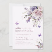 Invitation Quinceañera Lavender Dusty Purple Papillon (Devant)