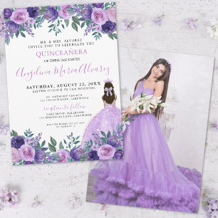 Invitation Quinceanera Lavender Purple Photo Florale