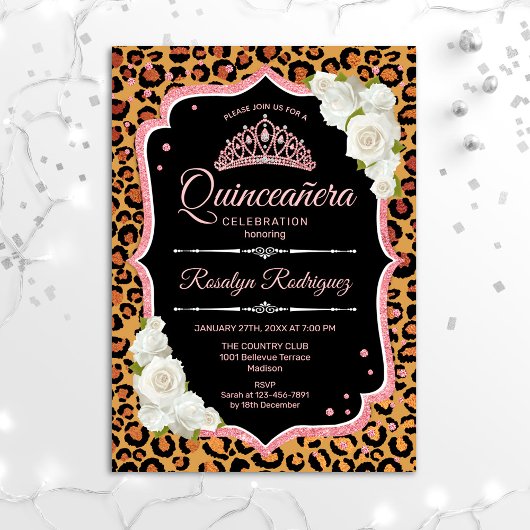 Invitation Quinceanera - Leopard Rose Gold