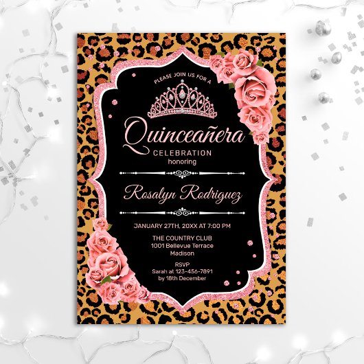 Invitation Quinceanera - Leopard Rose Gold