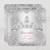Invitation Quinceanera Light Rose Silver Winter Wonderland (Devant / Derrière)