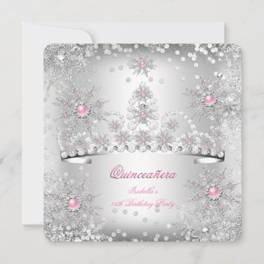 Invitation Quinceanera Light Rose Silver Winter Wonderland (Devant)