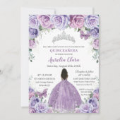 Invitation Quinceañera Lilac Fleurs pourpres Brown Princesse (Devant)