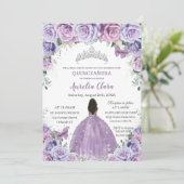 Invitation Quinceañera Lilac Fleurs pourpres Brown Princesse (Debout devant)