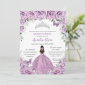 Invitation Quinceañera Lilac Fleurs pourpres Papillons Couron (Debout devant)