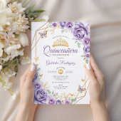 Invitation Quinceanera Lilac Floral pourpre