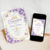 Invitation Quinceanera Lilac Floral pourpre