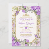 Invitation Quinceañera Lilac & Gold Crown Papillon mexicain (Devant)