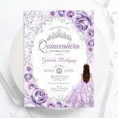 Invitation Quinceanera Lilac Purple Argent Floral