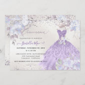Invitation Quinceanera Lilac Purple Argent Parties scintillan (Devant / Derrière)