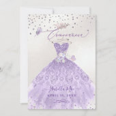 Invitation Quinceanera Lilac Purple Argent Parties scintillan (Devant)