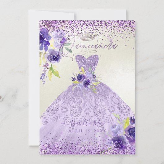 Invitation Quinceanera Lilac Purple Silver Parties scintillan (Devant)