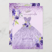 Invitation Quinceanera Lilac Purple Silver Parties scintillan (Devant / Derrière)