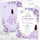 Invitation Quinceanera Lilac Robe d'argent violet Floral